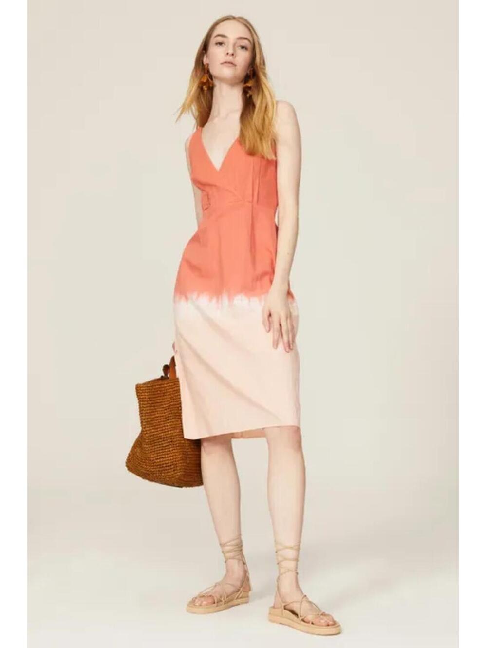 Tome x RTR Linen Blend Ombre Midi Dress Size 2 Coral Blush